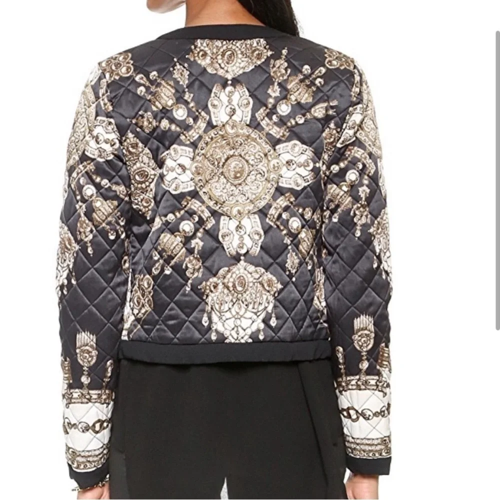 MARCHESA Voyage Notte Silk Scarf Quilted Bomber Jacket Blazer - Picture 2 of 8